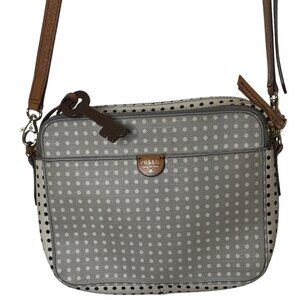 Fossil Polka Dot Coated Canvas Sydney Crossbody Bag Adjustable Leather Strap